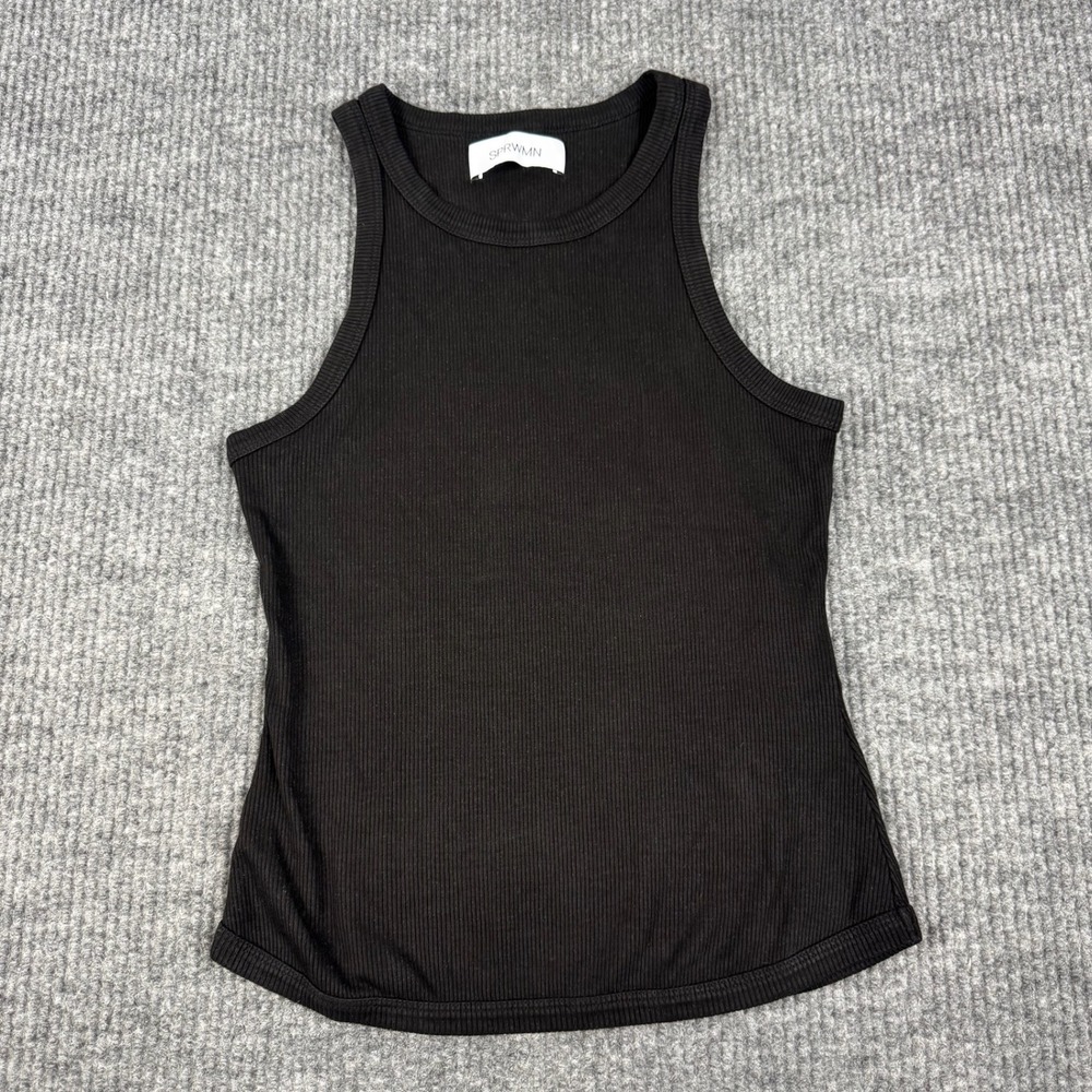 SPRWMM Tank Top Womens L Tencel Ribbed High Neck Racerback Stretch Made In USA